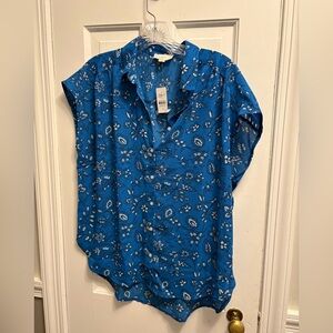 Blue Floral Button-Up Shirt